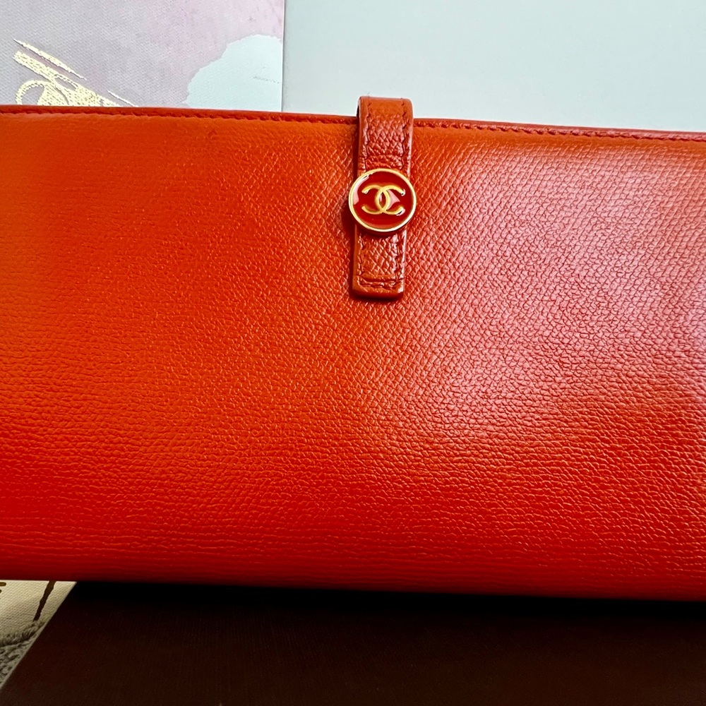 Chanel Orange Caviar Long Wallet